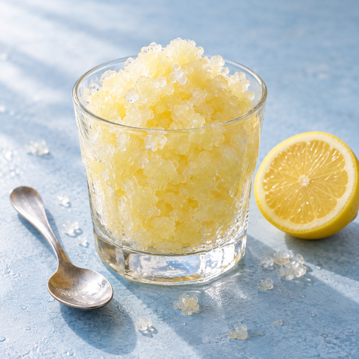 AI-generated serving illustration of lemon granita ice crystals